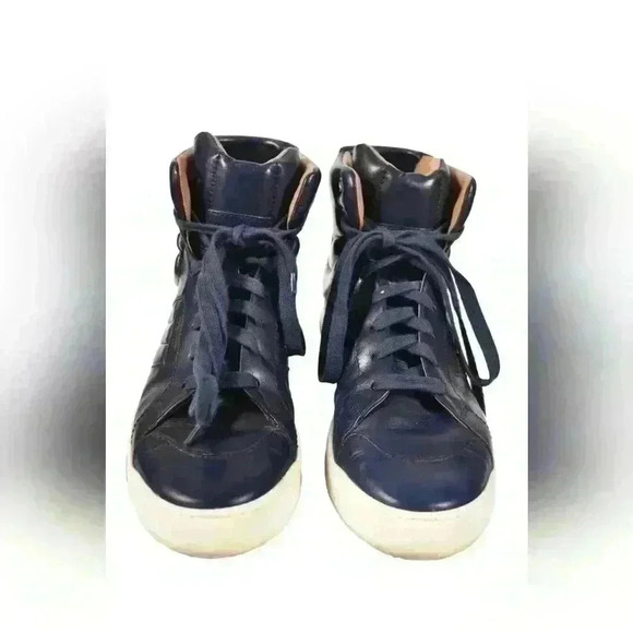 2018 BALLY Navy Blue Calfskin Leather Odar Padded High Top Sneaker  9D Italy - Picture 2 of 7